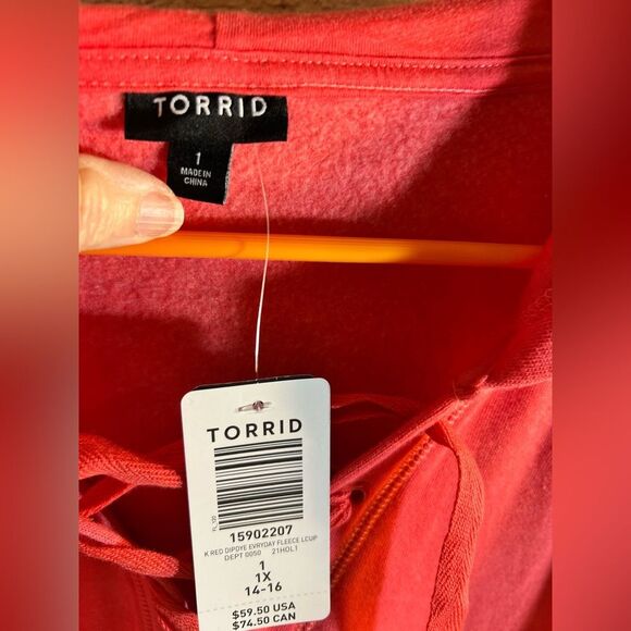 Hoodie by Torrid NWT plus 1X Ombre Hoodie, lovely coral to red color - Picture 2 of 12
